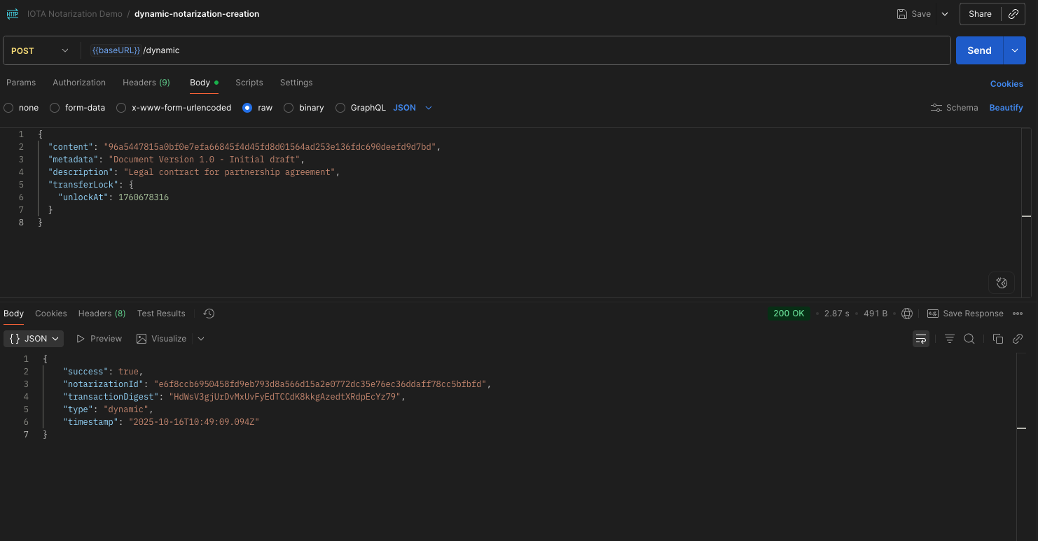 Dynamic Notarization Creation with lock
